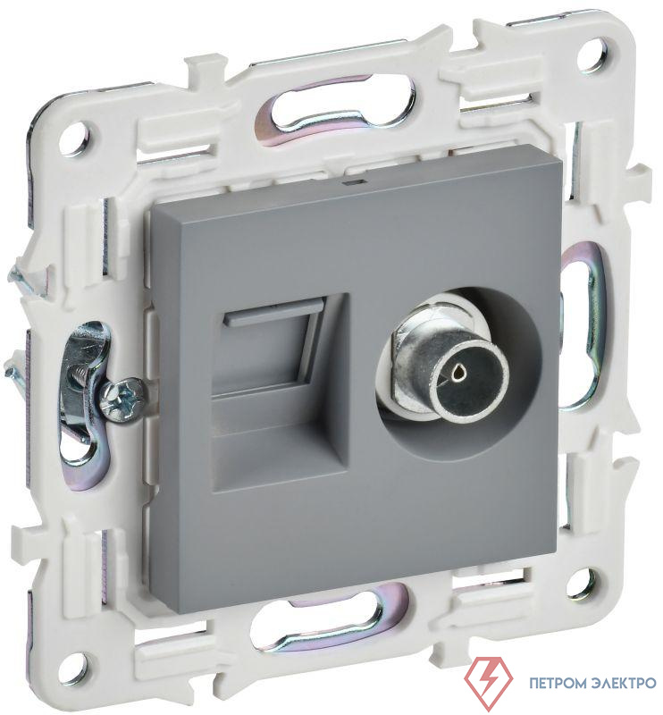 Розетка двойная TV+RJ45 кат.5E SKANDY SK-A14Gr сер. IEK SK-AK20-1-K03