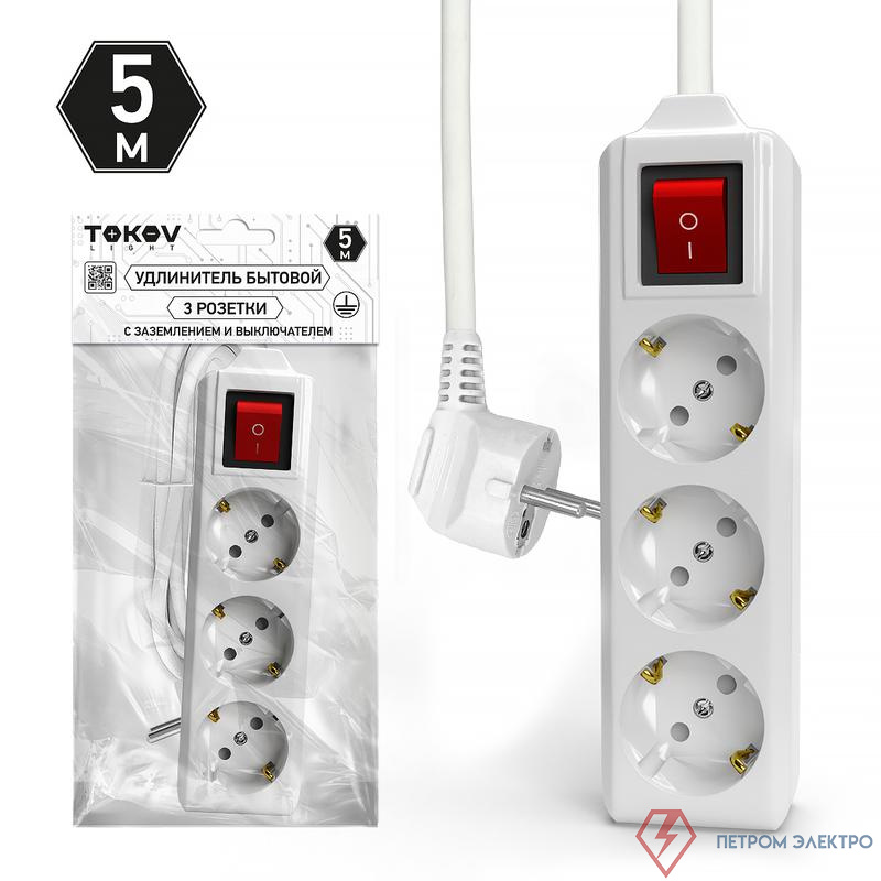 Удлинитель 3х5м с заземл. с выкл. 10А 3х1.5 TOKOV ELECTRIC TKL-C01-BU3-5-1.5-ZV