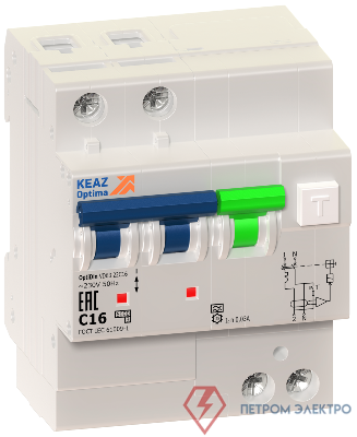 Выключатель автоматический дифференциального тока 2п C 16А 100мА тип A 6кА OptiDin VD63 УХЛ4 КЭАЗ 103461