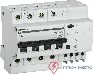 Выключатель автоматический дифференциального тока 4п 32А 30мА АД14 GENERICA MAD15-4-032-C-030
