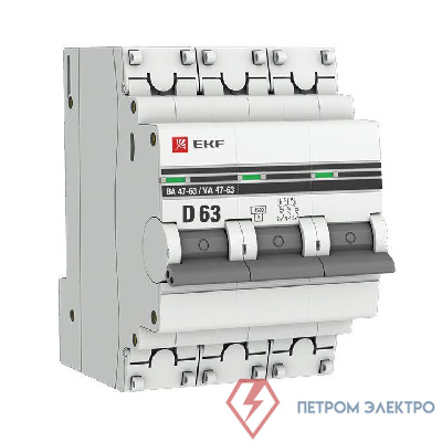 Выключатель автоматический модульный 3п D 63А 4.5кА ВА 47-63 PROxima EKF mcb4763-3-63D-pro
