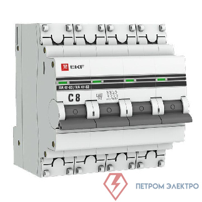 Выключатель автоматический модульный 4п C 8А 4.5кА ВА 47-63 PROxima EKF mcb4763-4-08C-pro