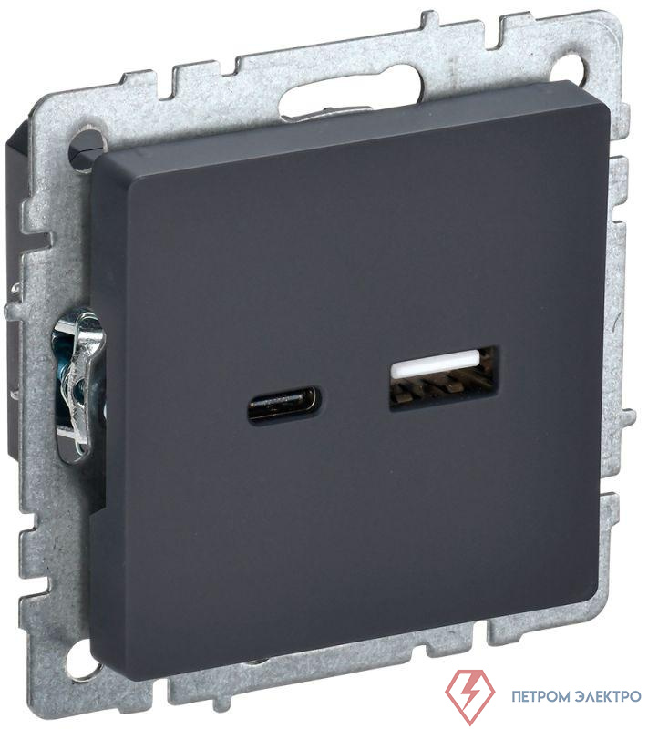 Розетка BRITE USB A+C 18Вт РЮ11-1-БрГ механизм графит IEK BR-U22-018-K53