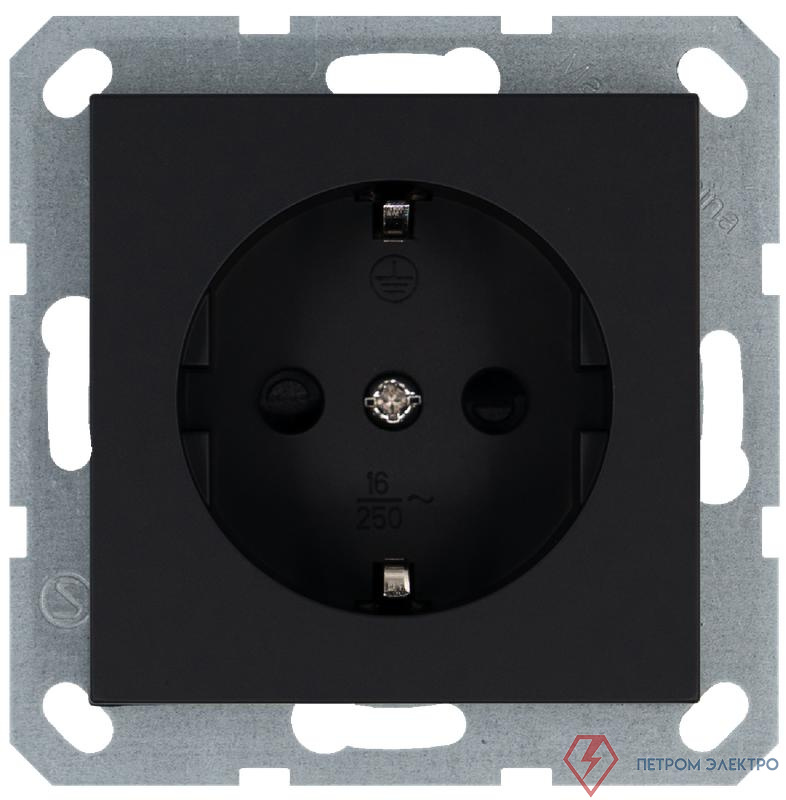 Розетка 1-м Shuko 16А IP20 с заземл. защ. шторки механизм черн. матов. soft touch Jasmart G5501PB