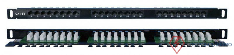 Патч-панель 19дюйм 0.5U кат.5E 24 порта RJ45 Dual IDC PPHD-19-24-8P8C-C5E-110D высок. плотности Hyperline 244076