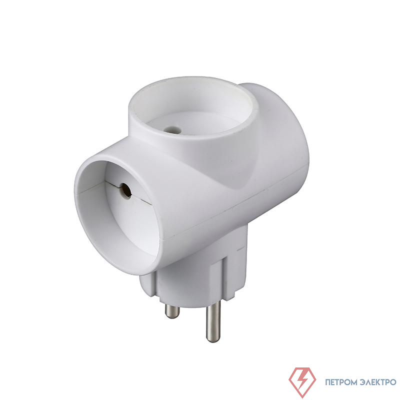 Разветвитель 3-м Т-образный без заземл. 10А 2200Вт 250В бел. DОМТОК 2662