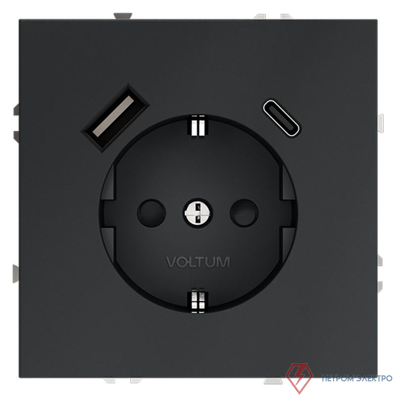 Розетка 1-м СП S70 16А с USB A+С с заземл. защ. шторки механизм графит Voltum VLS040507