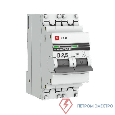 Выключатель автоматический модульный 2п D 2.5А 4.5кА ВА 47-63 PROxima EKF mcb4763-2-2.5D-pro