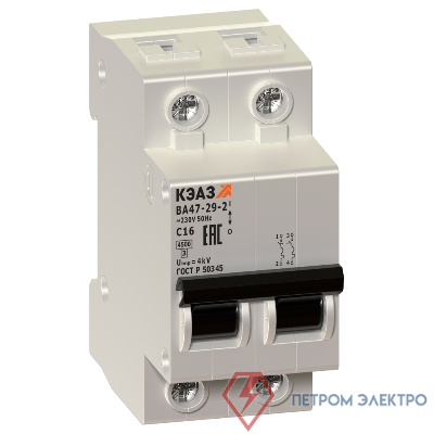 Выключатель автоматический модульный 2п C 6А 4.5кА ВА47-29-2C6-УХЛ3 КЭАЗ 231628