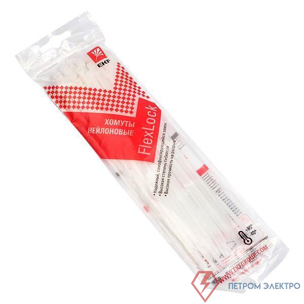 Хомут P6.6 2.5x150 FlexLock стандартный бел. (уп.50шт) PROxima EKF plc-fl-ctsw-2.5x150-r