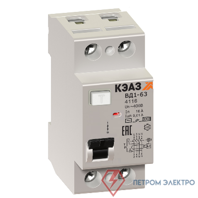 Выключатель дифференциального тока (УЗО) 2п 80А 300мА тип AC ВД1-63 2480 УХЛ4 КЭАЗ 221923