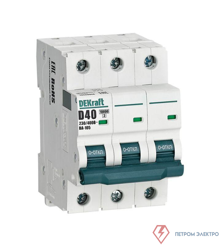 Выключатель автоматический модульный 3п D 40А 10кА ВА-105 DEKraft 13229DEK