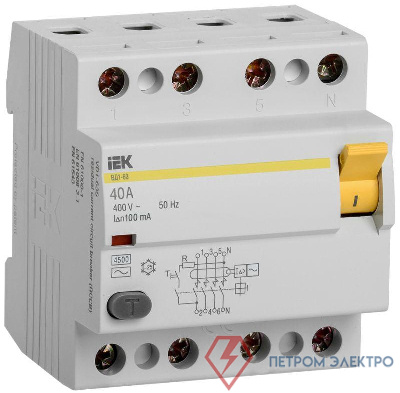 Выключатель дифференциального тока (УЗО) 4п 40А 100мА тип AC ВД1-63 IEK MDV10-4-040-100