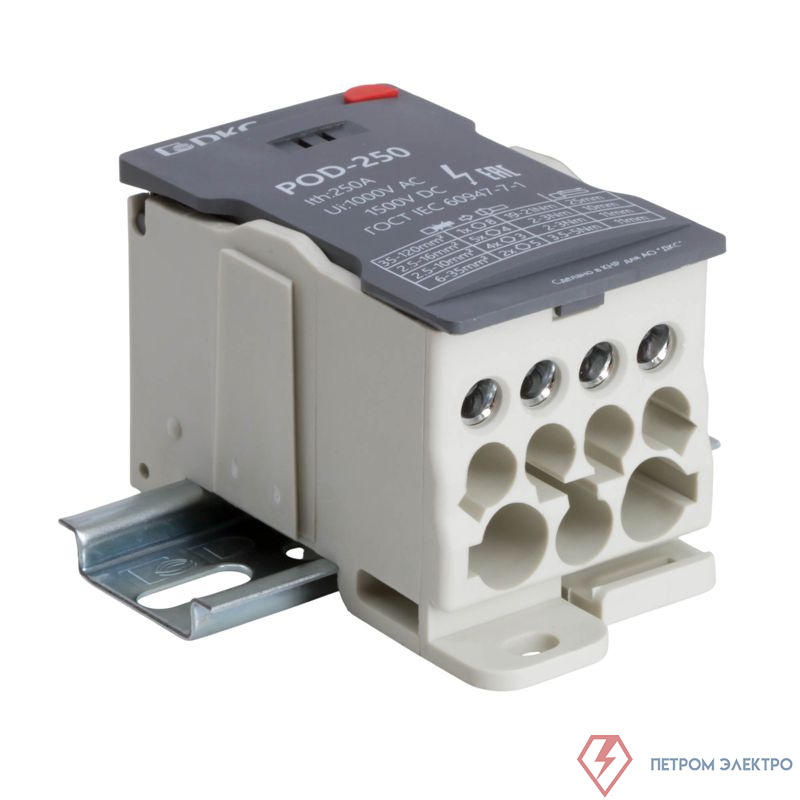 Блок распределительный винтовой зажим 1х120кв.мм 2х35кв.мм 5х16кв.мм 4х10кв.мм DKC POD-250