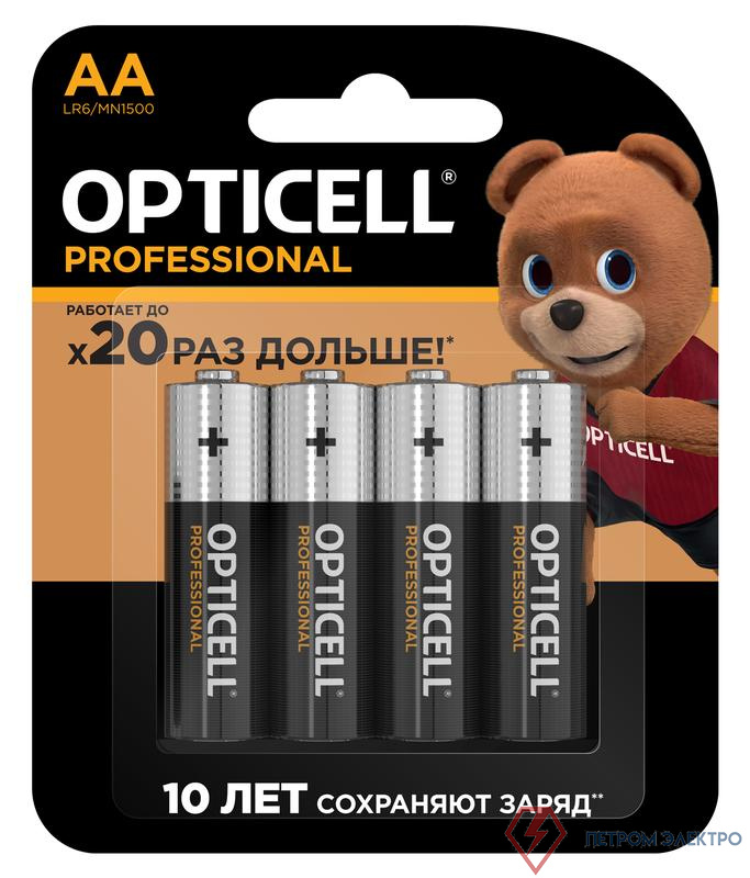 Элемент питания алкалиновый AA/LR6 (блист. 4шт) Professional Opticell 5052001/6052001
