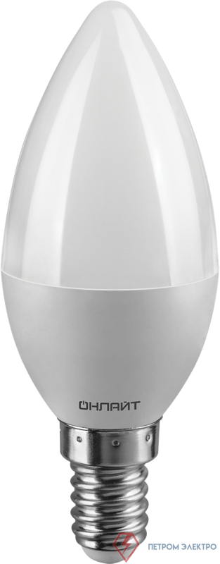 Лампа светодиодная 61 128 OLL-C37-8-230-6.5K-E14-FR 8Вт свеча 6500К холод. бел. E14 800лм 176-264В ОНЛАЙТ 61128