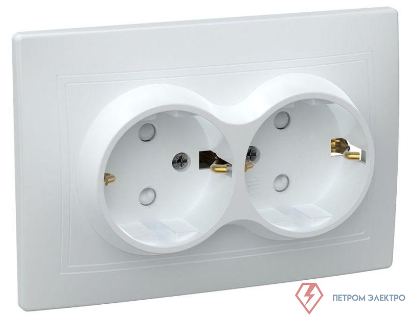 Розетка 2-м СП Кварта РСш12-3-КБ 16А IP20 с заземл. защ. шторки керамика бел. GENERICA ERK24-K01-16-K