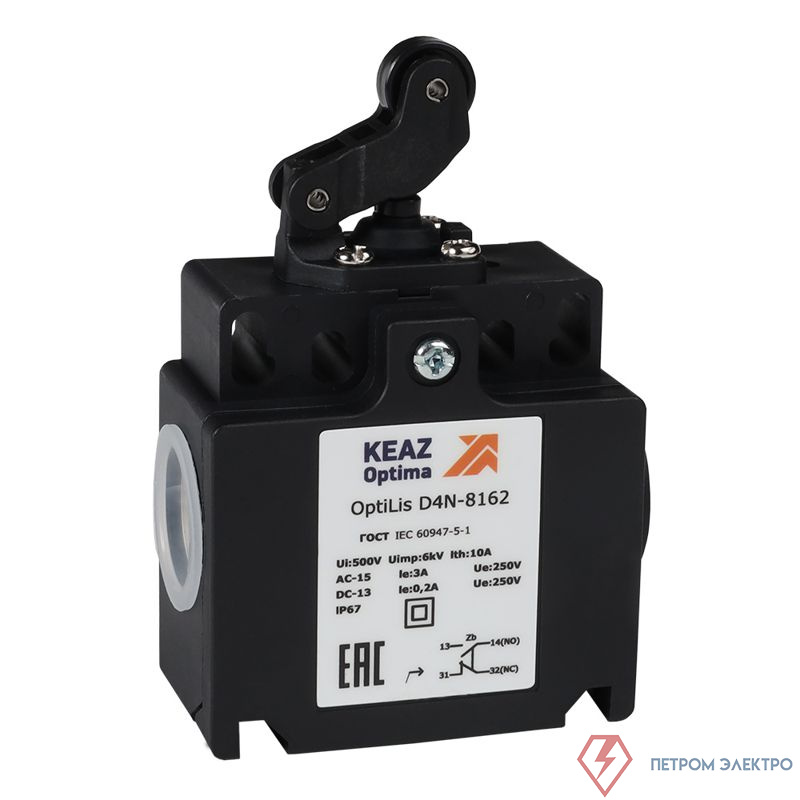 Выключатель концевой OptiLiS D4N-8162 рычаг роликовый горизонт. перемещение EN 50047 XCKT2121P16 КЭАЗ 365316