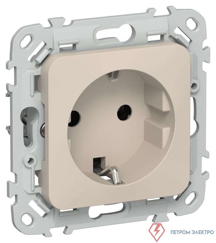 Розетка СП FLITE РС11-1-ФлЛ 16А с заземл. без защ. шторок безвинтовое крепление механизм льняной IEK FI-R11-16-1-K88