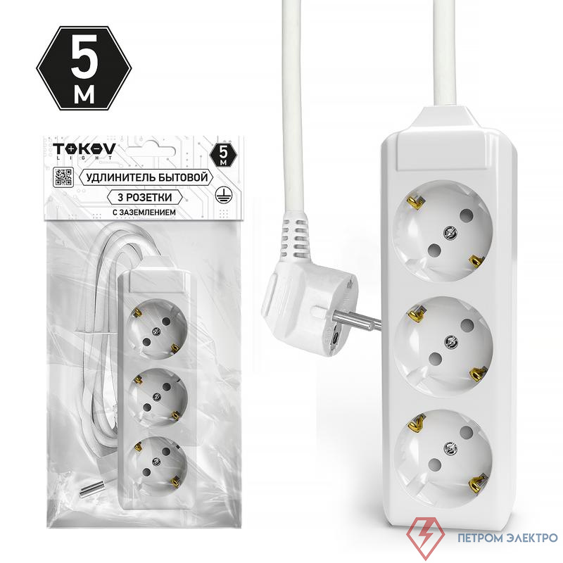 Удлинитель 3х5м с заземл. 10А 3х1.5 TOKOV ELECTRIC TKL-C01-BU3-5-1.5-Z