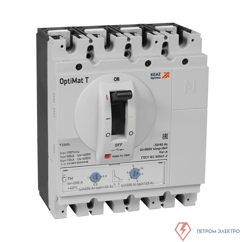 Выключатель автоматический для защиты двигателя 3п 250А OptiMat T250L M-M КЭАЗ 355845