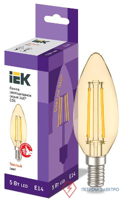 Лампа светодиодная филаментная 360° 5Вт C35 свеча 2700К E14 230В золото IEK LLF-C35-5-230-30-E14-CLG 0