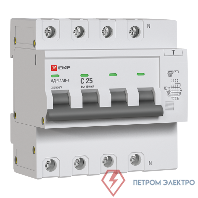 Выключатель автоматический дифференциального тока C 25А 100мА тип AC 6кА АД-4  (электрон.) защита 270В PROxima EKF DA4-6-25-100-pro