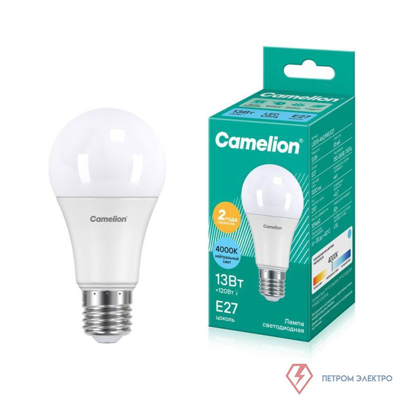 Лампа светодиодная LED13-A60/845/E27 13Вт грушевидная матовая 4500К бел. E27 1085лм 220В Camelion 12046