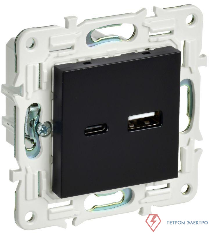 Розетка USB A+C 18Вт SKANDY SK-R13Bl черн. IEK SK-U22-018-K02