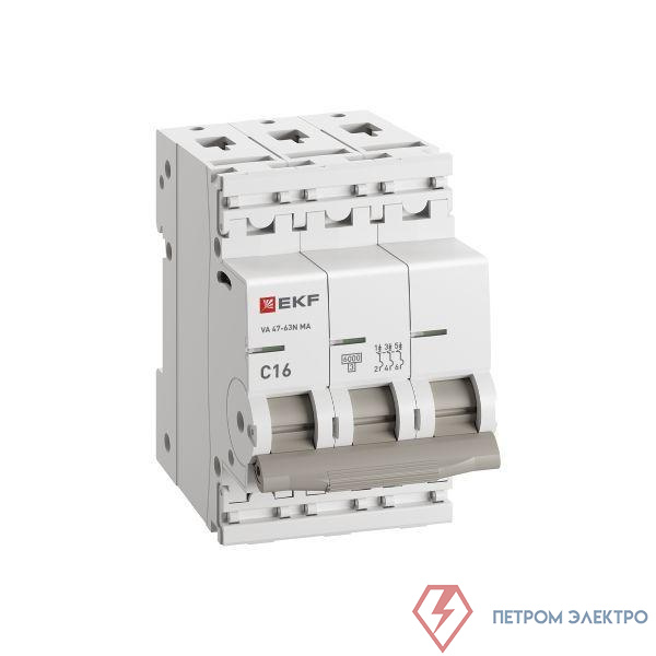 Выключатель автоматический 3п C 16А 6кА ВА 47-63N MA без теплового расцеп. PROxima EKF M63MA6316C