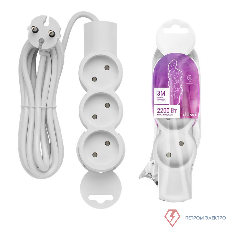 Удлинитель 3х3м без заземл. ПВС 2х0.75 REV 32002 1