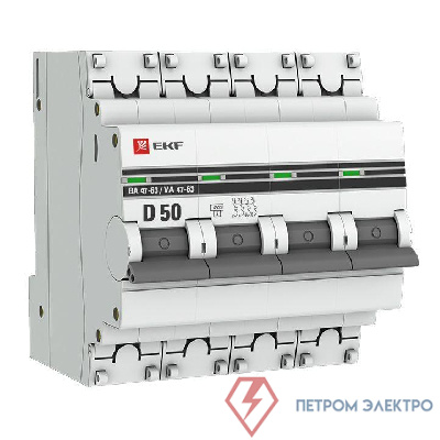 Выключатель автоматический модульный 4п D 50А 4.5кА ВА 47-63 PROxima EKF mcb4763-4-50D-pro