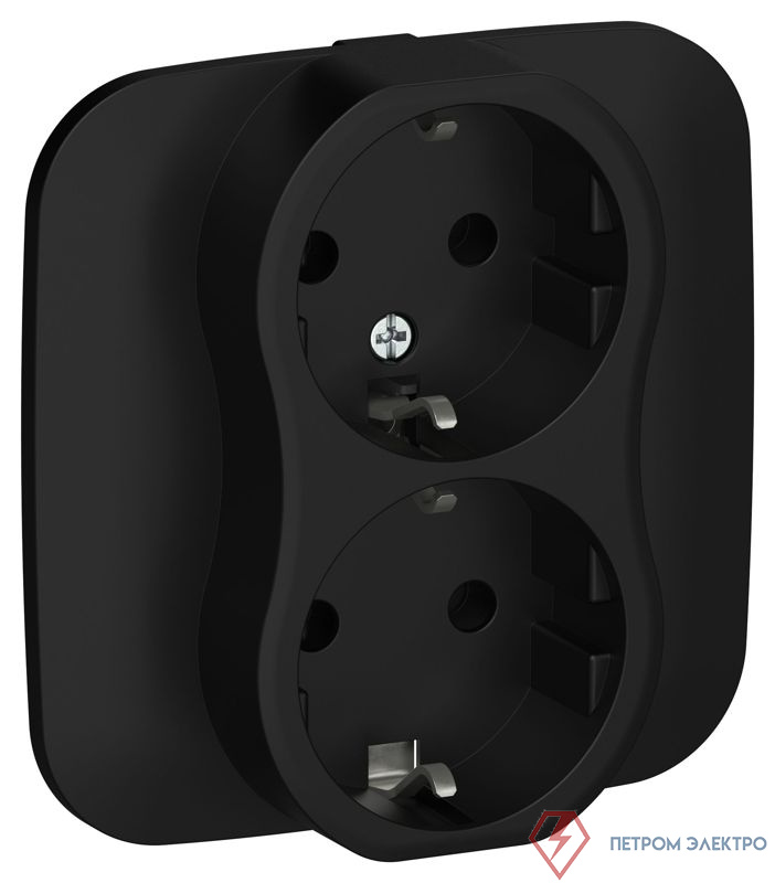 Розетка 2-м СП FLITE РС12-1-А-ФлЧ 16А с заземл. без защ. шторок безвинтовое крепление в сборе механизм черн. IEK FI-R21A-16-1-K02