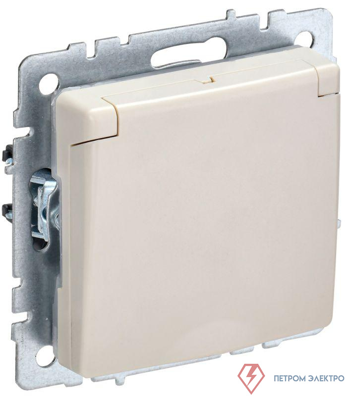 Розетка BRITE РСбш10-3-БрКр 16А IP20 с заземл. защ. шторки с крышкой механизм беж. IEK BR-R16-16-K10