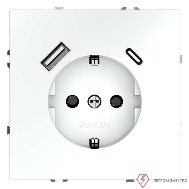 Розетка 1-м СП S70 16А с USB A+С с заземл. защ. шторки механизм бел. матов. Voltum VLS040502