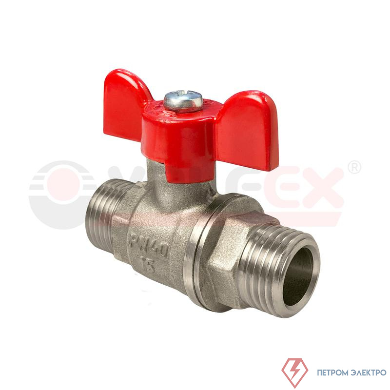 Кран шаровой ручка-бабочка (наружн./наружн.) 1/2дюйм латунь с никелир. покрытием (96/24) VALFEX VF.219.NB1.012