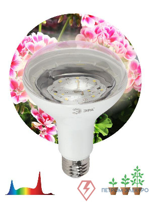 Лампа светодиодная FITO-15W-Ra90-E27 15Вт BR30 E27 220-240В для растений полноспектральная бел. спектр Эра Б0039173 0