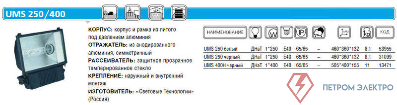 Прожектор UMS 400H 400Вт E40 IP65 черн. СТ 1351000840