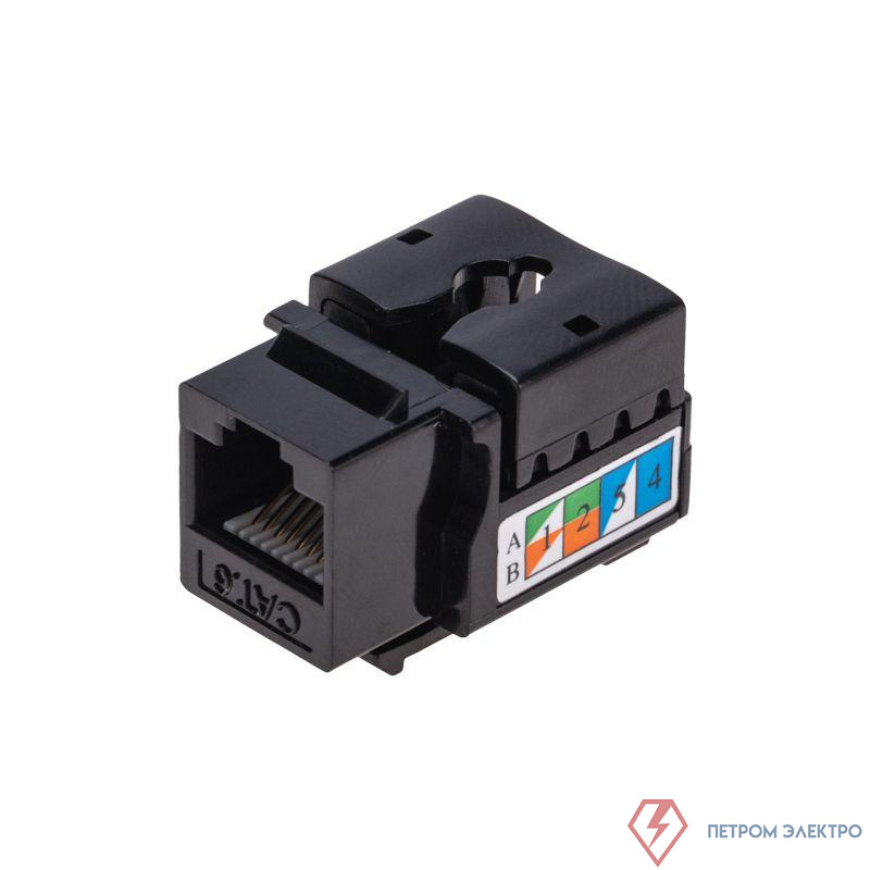 Модуль Keystone Jack RJ-45(8P8C) кат.6 UTP неэкранир. тип 90град. черн. PRO Rexant 02-0255