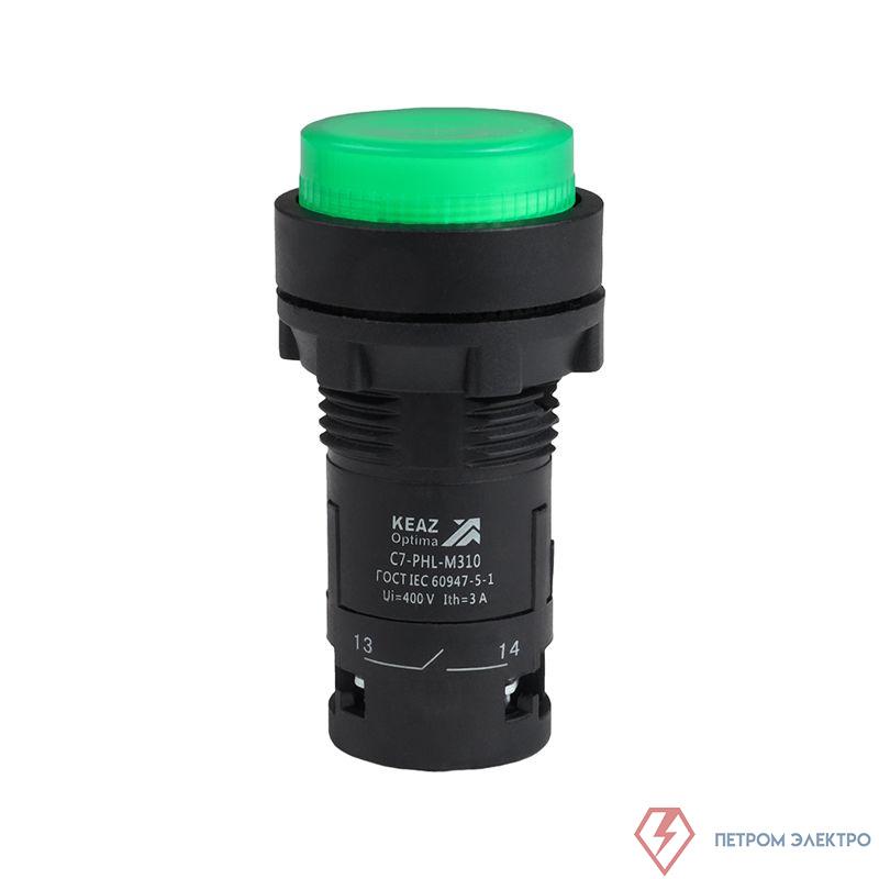 Кнопка с фиксацией с подсветкой OptiSignal Compact D22 С7-PHL-B310 зел. 1НО 24В AC/DC XB7NJ03B1 КЭАЗ 362110