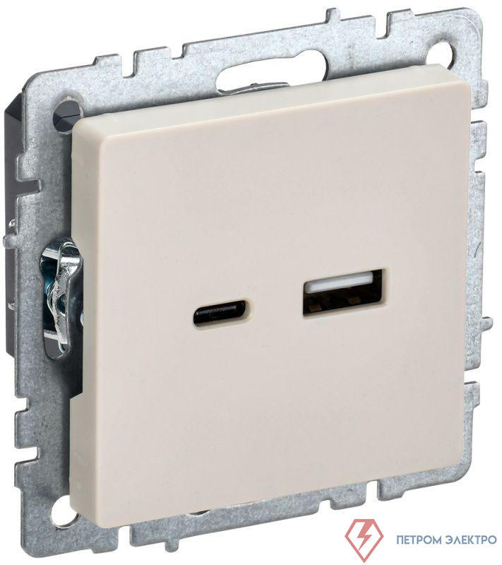 Розетка BRITE USB A+C 18Вт РЮ11-1-БрКр механизм беж. IEK BR-U22-018-K10