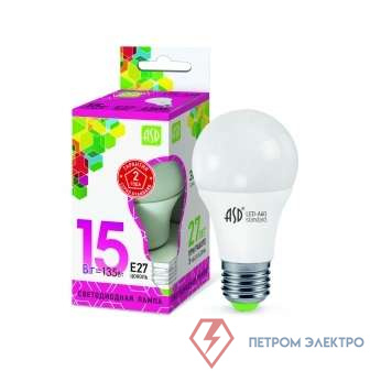 Лампа светодиодная LED-A60-standard 15Вт грушевидная 230В E27 6500К 1350Лм ASD 4690612014203