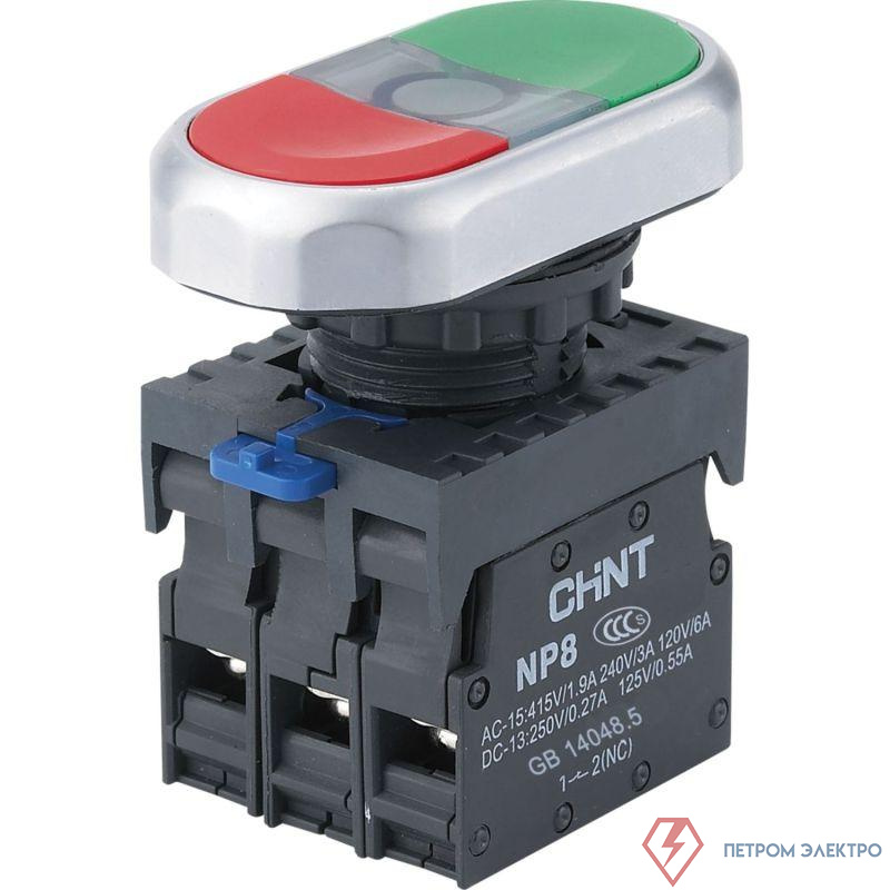 Кнопка двойная NP8-11SD/1 AC110-230В(LED) 1НО+1НЗ IP65 (R) бел. CHINT 667562