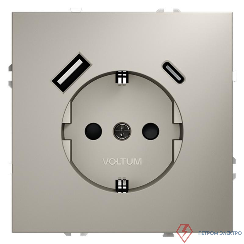 Розетка 1-м СП S70 16А с USB A+С с заземл. защ. шторки механизм кашемир Voltum VLS040503