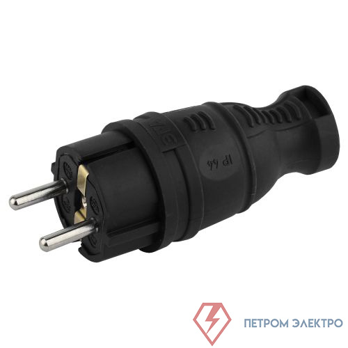 Вилка прямая 16А IP44 с заземл. каучук. черн. V8-B-IP44 Эра Б0044540