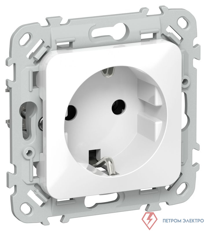 Розетка СП FLITE РС11-0-ФлБ 16А с заземл. без защ. шторок механизм бел. IEK FI-R11-16-K01