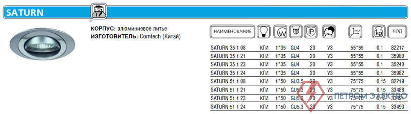 Светильник SATURN 35 1 23 Комтех P00360