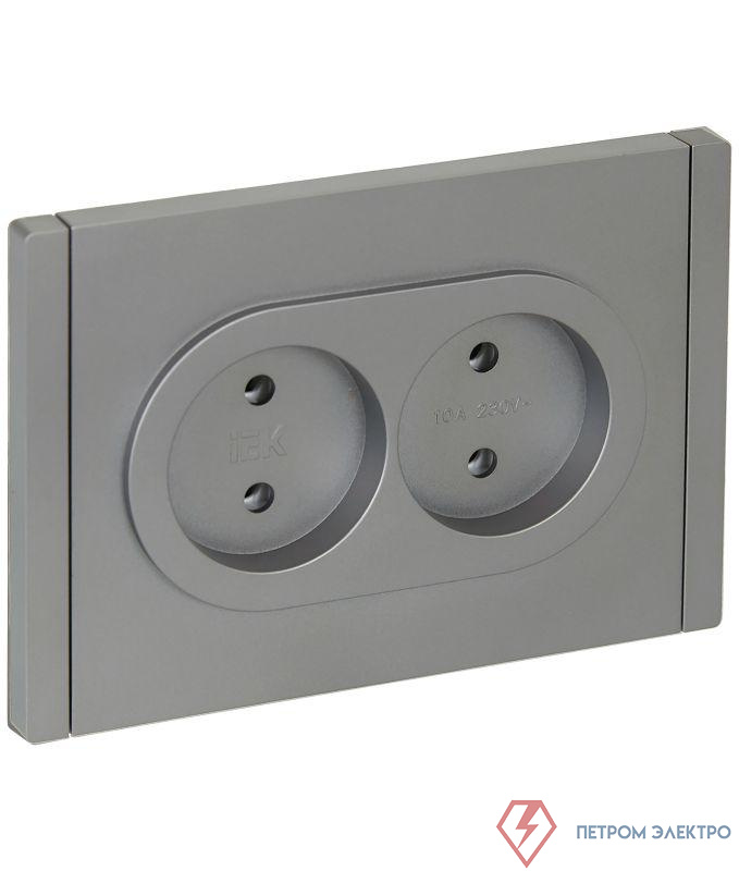 Розетка 2-м СП FORTE&PIANO FP526 10А без заземл. без защ. шторок безвинт. крепл. сталь IEK FP-R20-10-1-K46