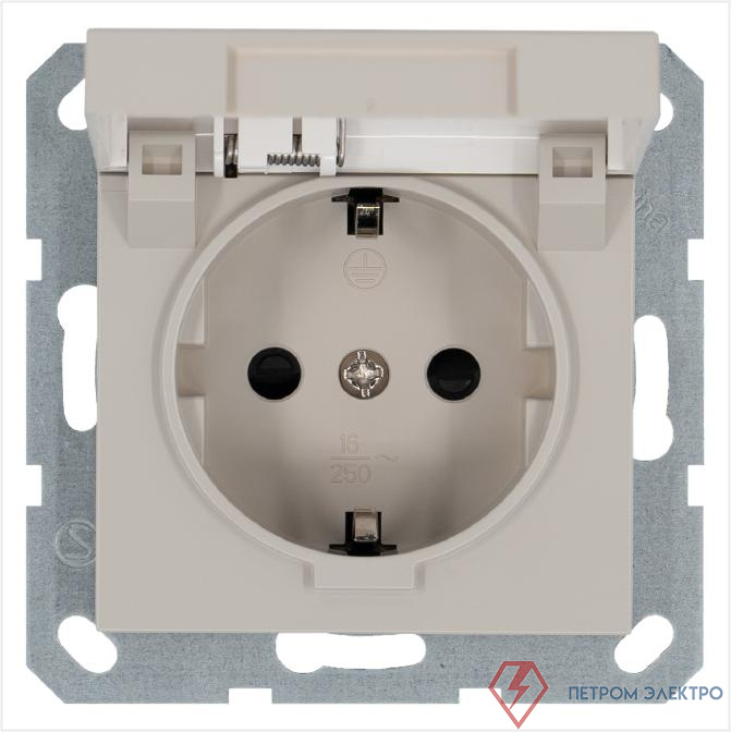 Розетка 1-м Shuko 16А IP20 с заземл. защ. шторки с крышкой механизм тауп Jasmart G5505T