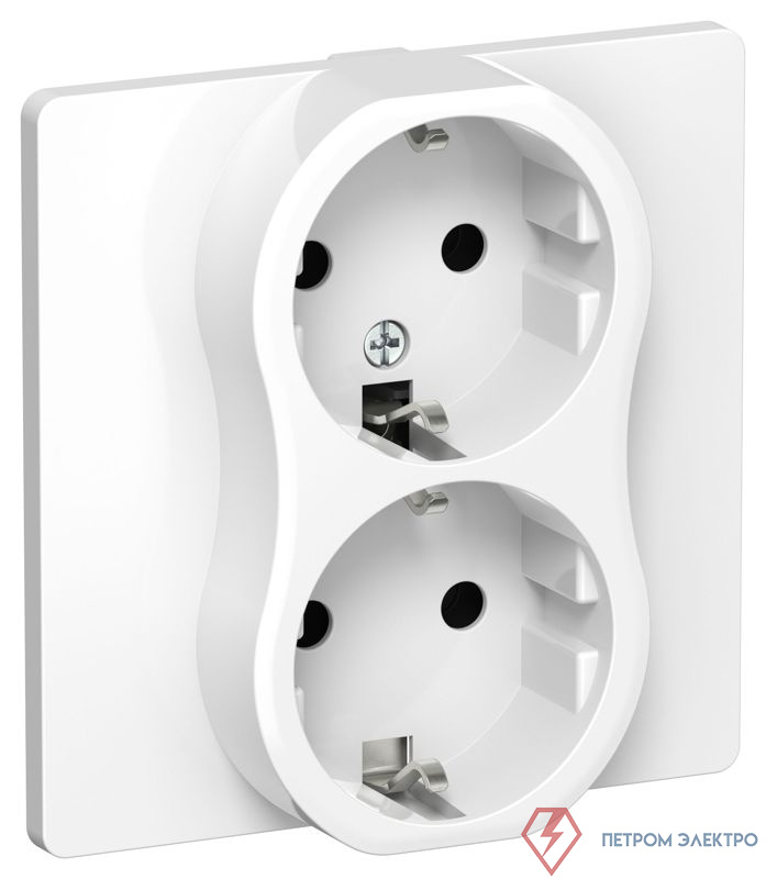 Розетка 2-м СП FLITE РС12-0-К-ФлБ 16А с заземл. без защ. шторок в сборе механизм бел. IEK FI-R21C-16-K01